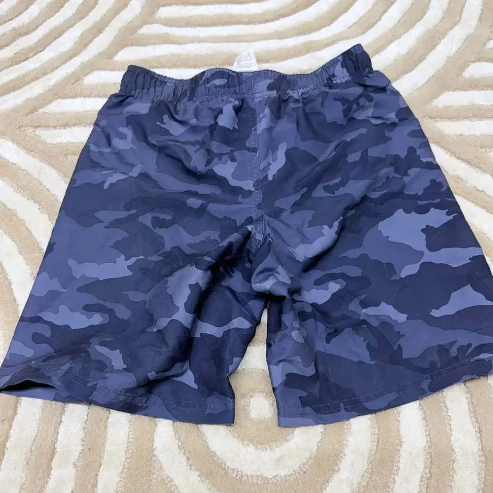 Under Armour Blue Camo Swim Trunks Orange Drawstring Size YLG